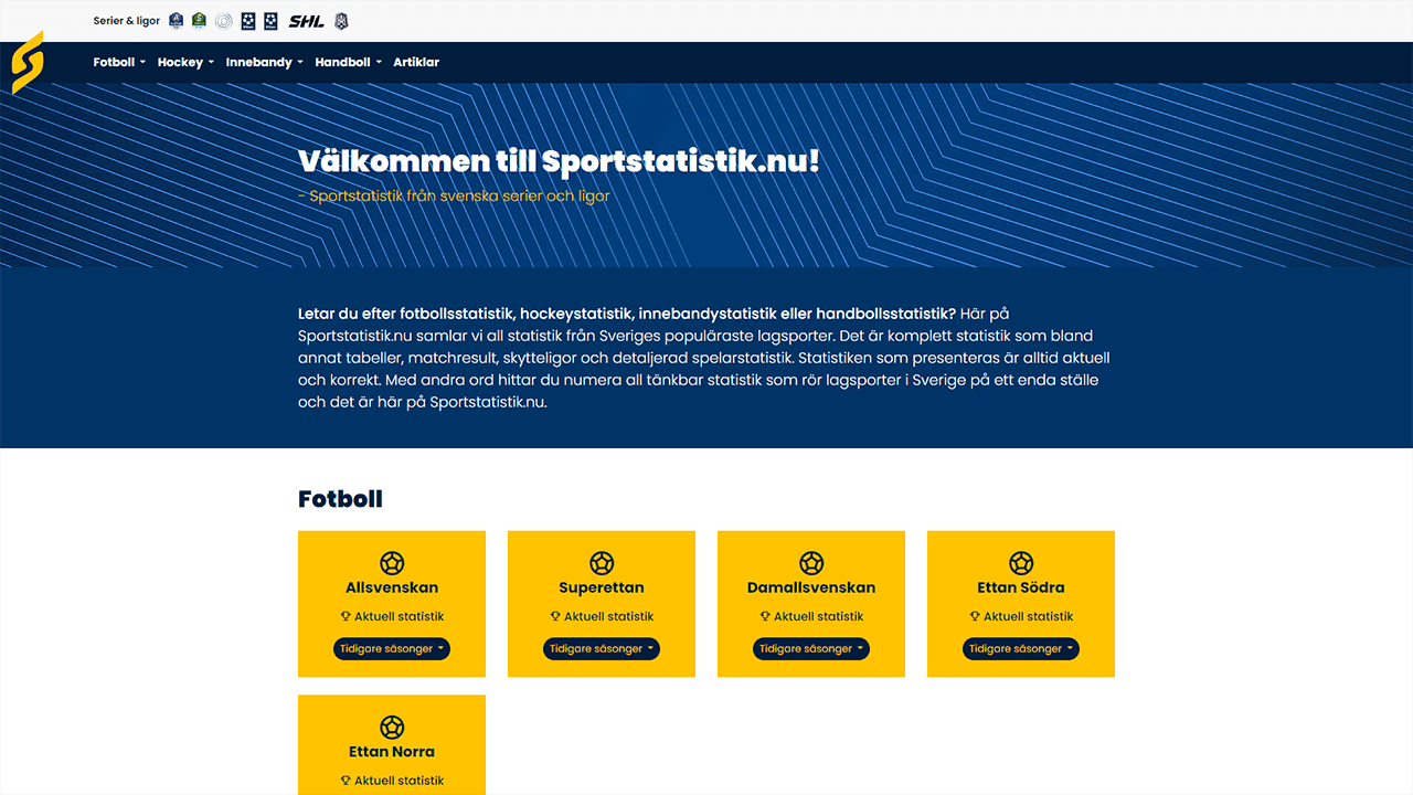 Sportstatistik med statistik från Sveriges populärste lagsporter